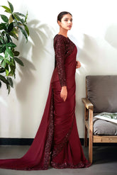 Huzan: Maroon Saree Silk With Sequence Work - 468